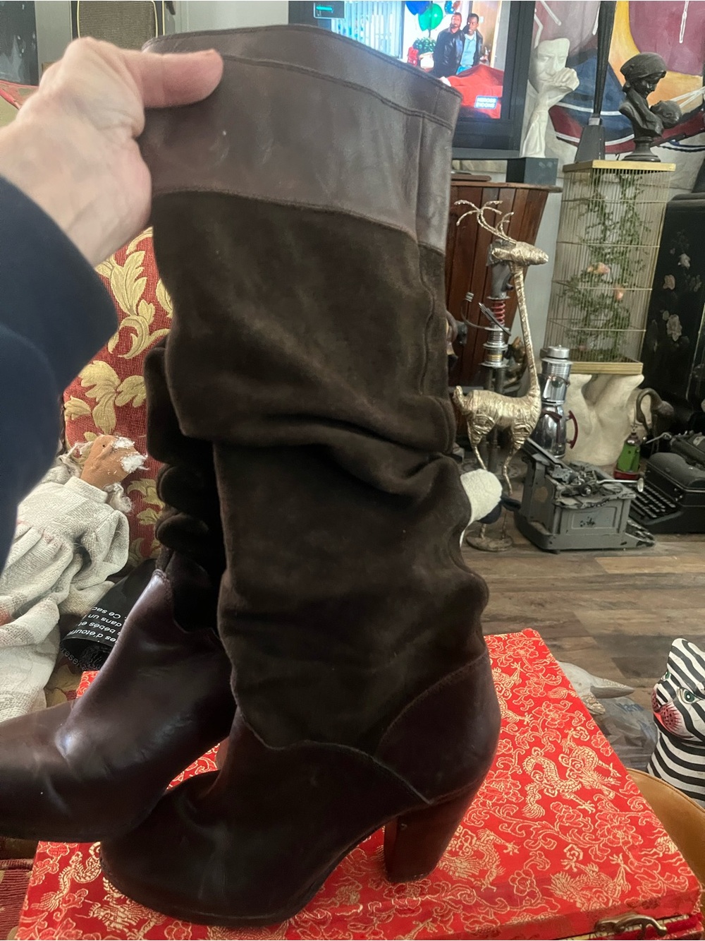 Dark Brown Suede Slouch Boots